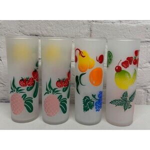 Vtg Federal Glass Frosted Fruit Glasses Tom Collins Iced Tea Tiki Bar Retro Lot